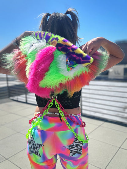 Cheetah Bright  - Neon Fluffe Hood