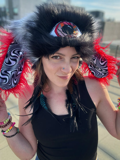 BLACK RAINBOW - Mega Fluffy Feather Earrings