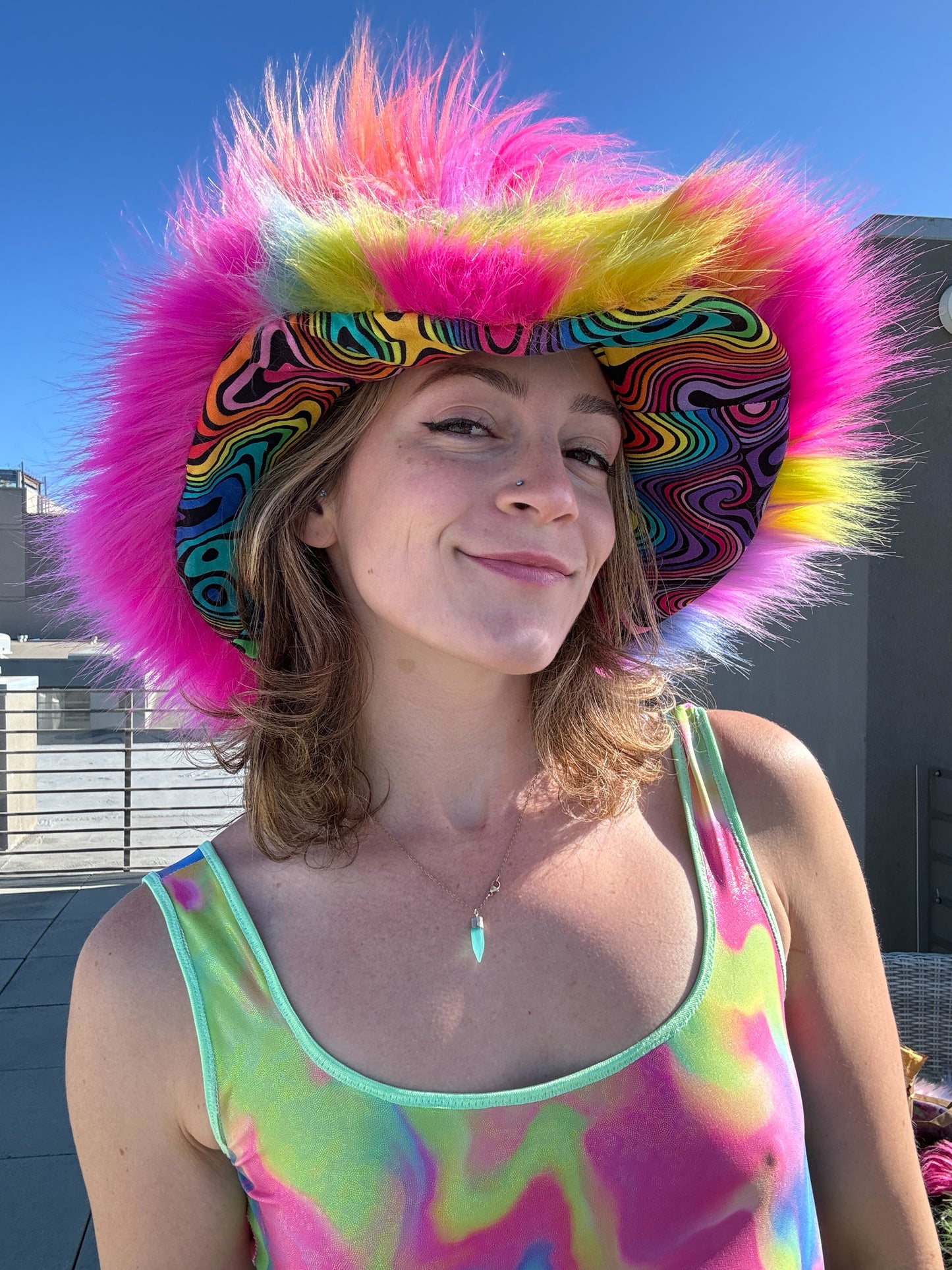 Rainbow Bright - Big Floofy Patchwork Bucket Hat - Unisex XS/S