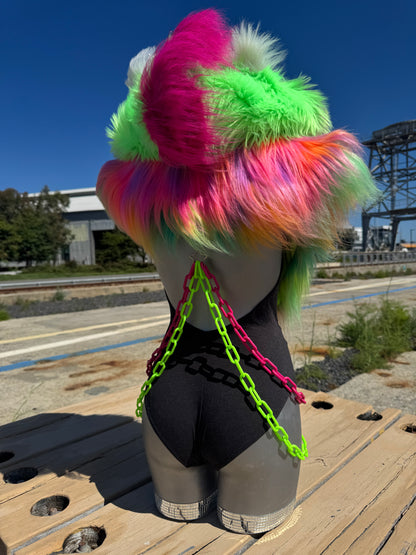 Cheetah Bright  - Neon Fluffe Hood