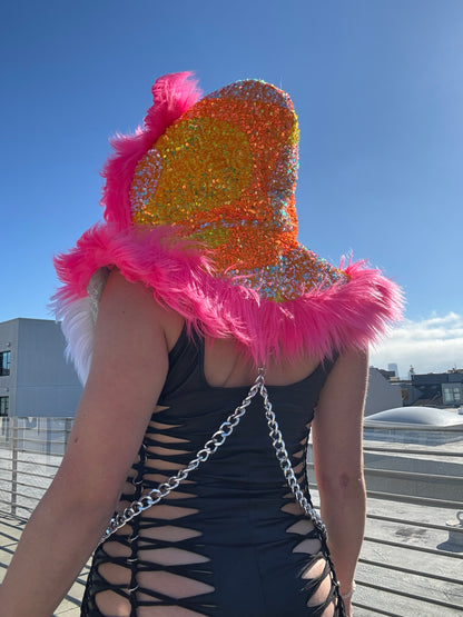 Starburst - Neon Sequin Fluffe Hood [READY TO SHIP]