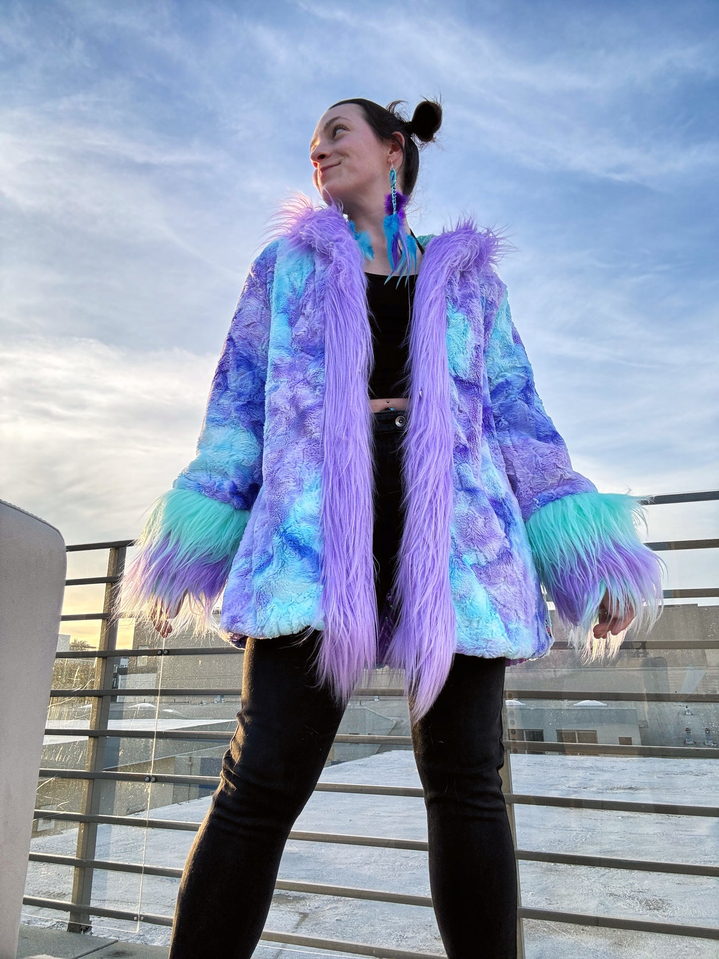 GEOMETRIC LAVENDER/MINT - Long Sequin Reversible Coat