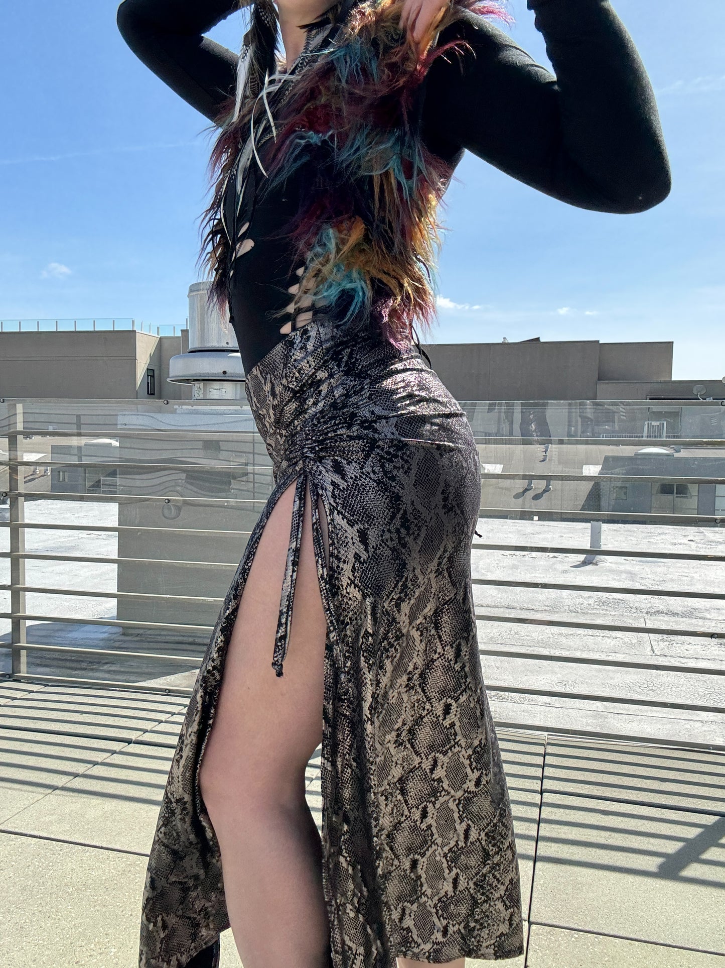 Silver Snakeskin - Full-Length Goddess Cinch Skirt - Size S/M