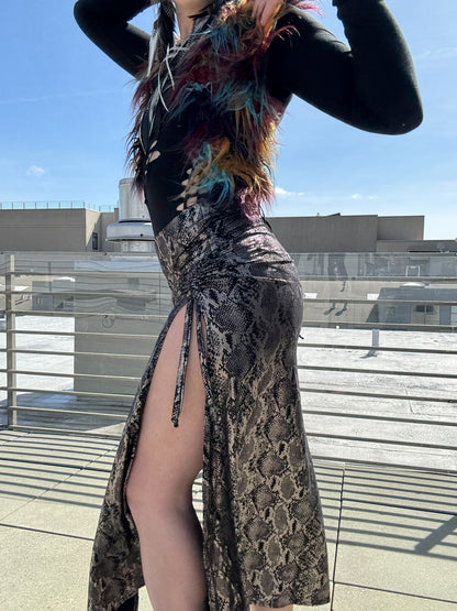 Silver Snakeskin - Full-Length Goddess Cinch Skirt - Size S/M