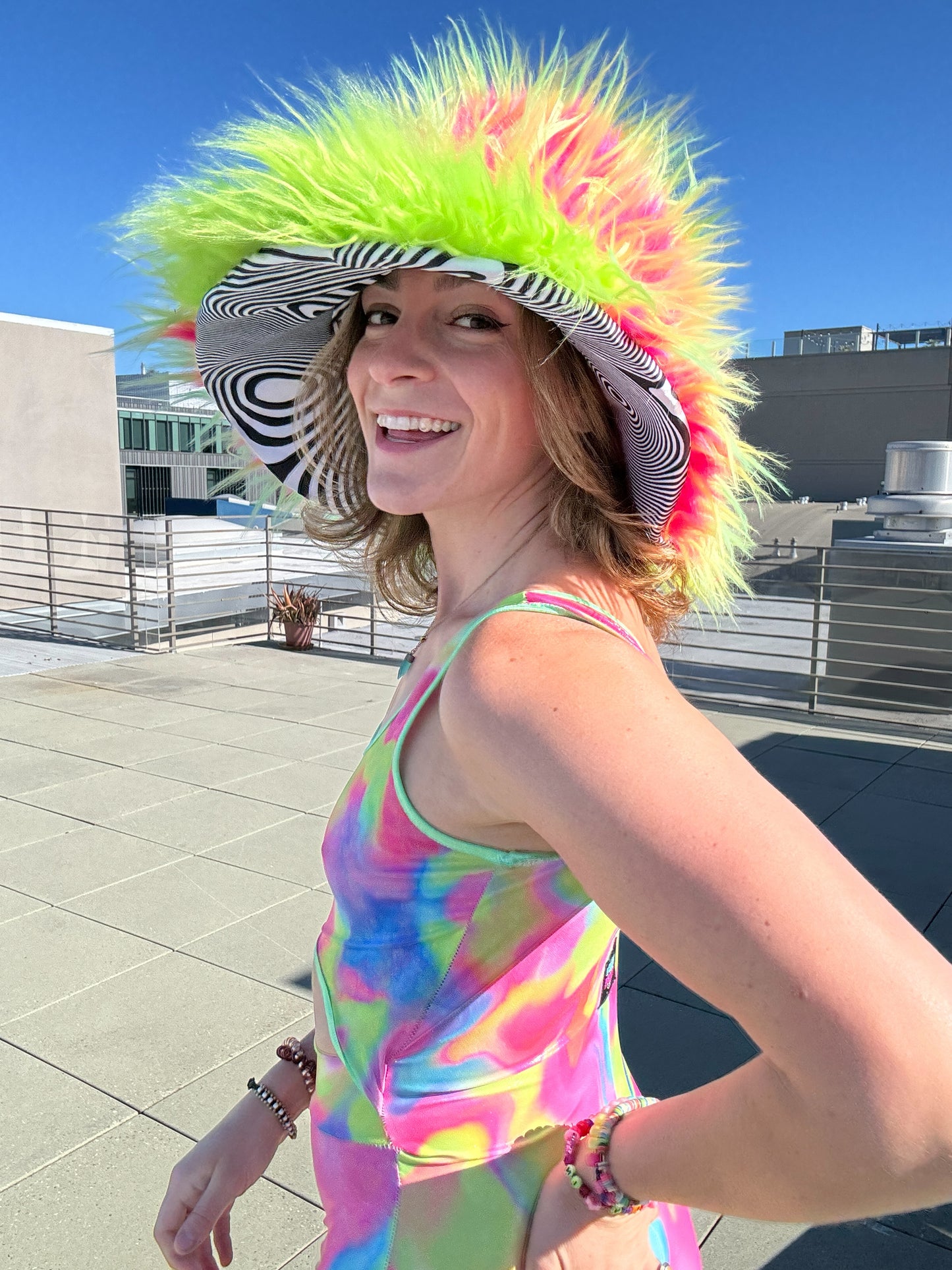 Watermelon Sugar - Big Floofy Patchwork Bucket Hat - Unisex L