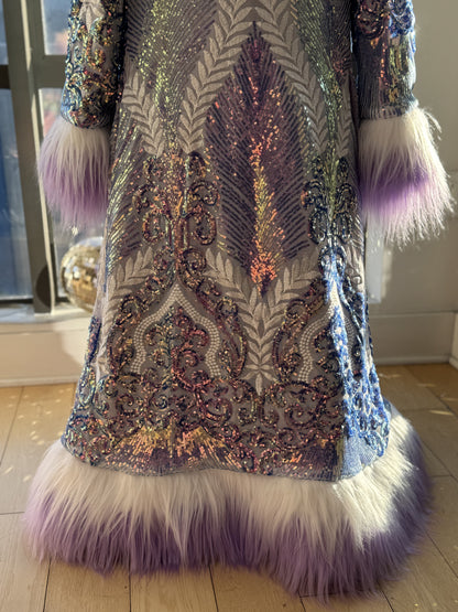 IRIDESCENT LAVENDER FEATHER - Custom Sequin Reversible Coat