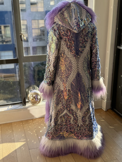 IRIDESCENT LAVENDER FEATHER - Custom Sequin Reversible Coat