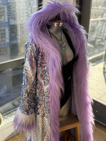 IRIDESCENT LAVENDER FEATHER - Custom Sequin Reversible Coat