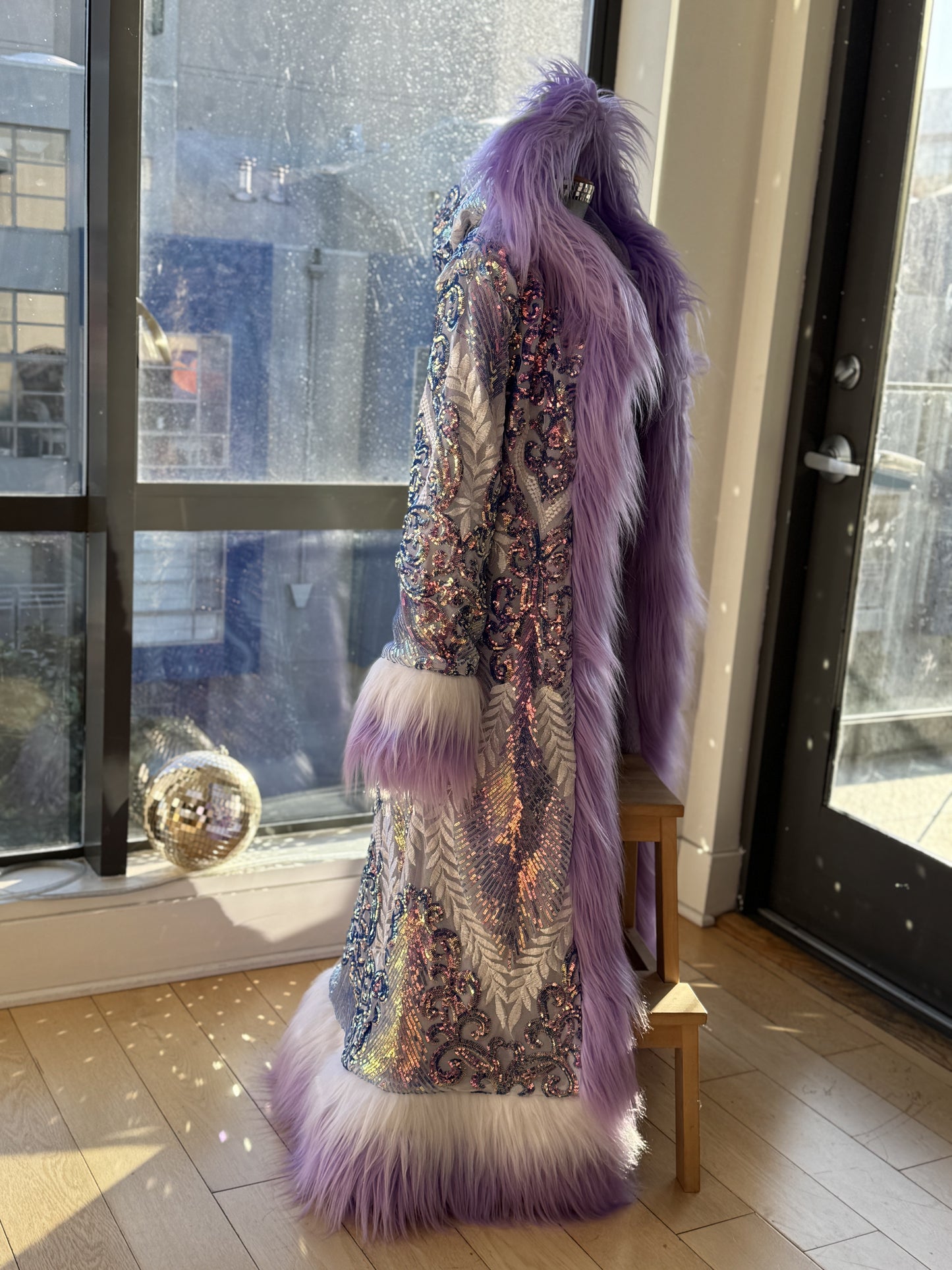 IRIDESCENT LAVENDER FEATHER - Custom Sequin Reversible Coat