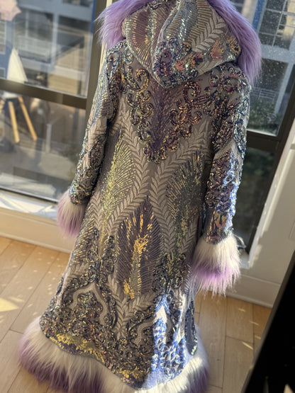 IRIDESCENT LAVENDER FEATHER - Custom Sequin Reversible Coat